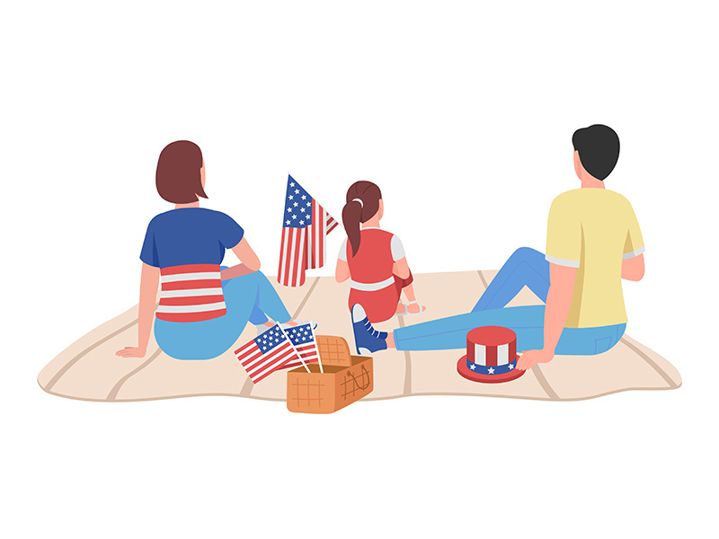 American family on July 4th semi flat color vector character