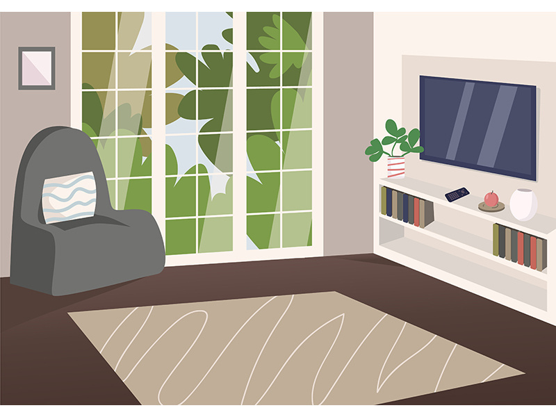 Spacious living room flat color vector illustration