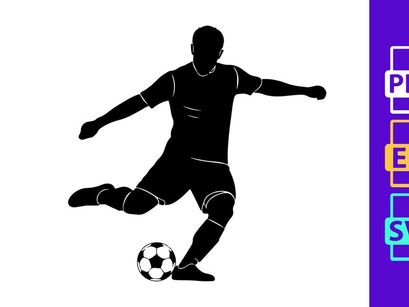 Silhouette of a soccer player kicking a ball in mid action
