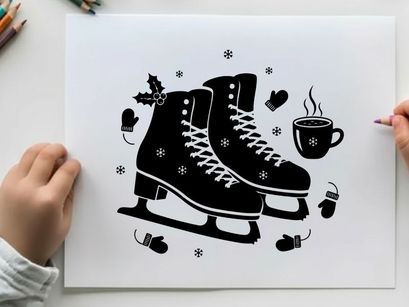 Silhouette of ice skates and winter accessories