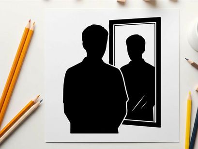 Ilustrasi vektor orang melihat potret di cermin