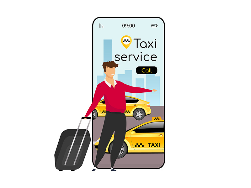 Taxi service cartoon smartphone vector app screen