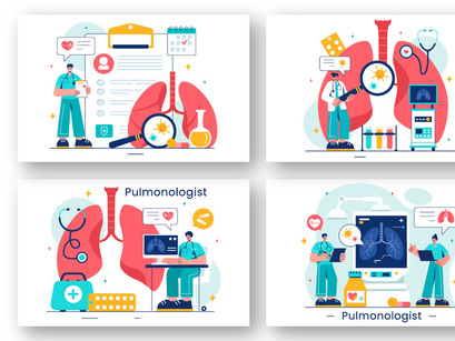 13 Pulmonologist Vector Illustration