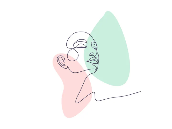 Line art portrait woman, Flower face one line vector illustration