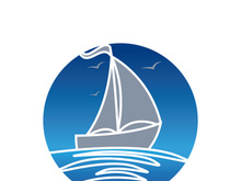 Sailboat boat on sea ocean wave with logo design simple ship
