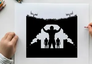 Football player silhouette standing strong in stadium tunnel