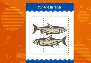 10 Pages Cut and arrange with a fish worksheet for kids. Educational game for children