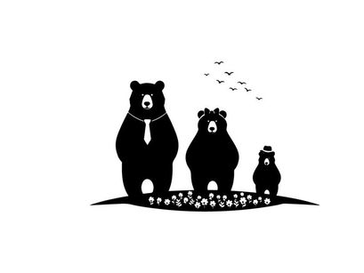 Silhouette of a bear family in a forest landscape