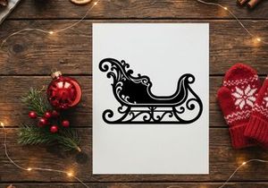 Silueta negra de un trineo decorativo navideño aislado sobre fondo blanco