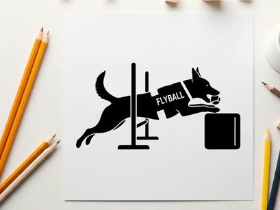 Dog in silhouette jumping over hurdle in flyball silhouette
