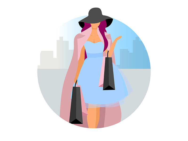 Elegant woman making purchases flat concept vector icon