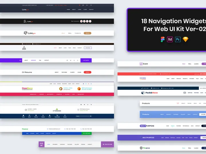 18 Navigations Widgets for Web UI Kit Ver-02
