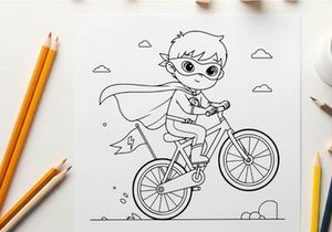 Kid superhero riding bike vector illustration flat design