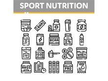 Sport Nutrition Cells Vector Thin Line Icons Set