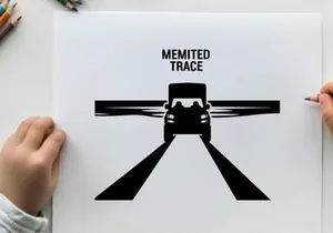 Silhouette of a speeding truck with motion blur and text 'memited trace'