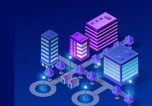 Isometric city set of violet colors