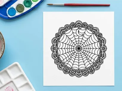 Intricate mandala design for coloring books and crafts. Detailed circular pattern with floral and geometric motifs for art therapy.
