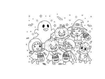Halloween kids trick or treat group vector illustration flat design preview picture