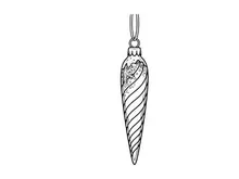 Silver and blue striped Christmas ornament with snowflake design hanging on white background