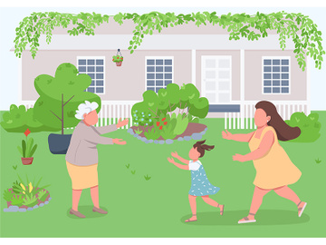 Visit grandmother flat color vector illustration preview picture