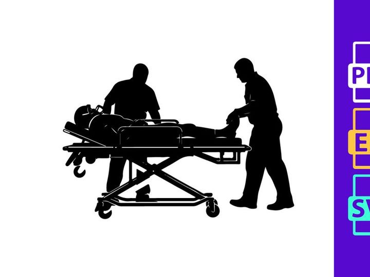 Medical emergency response team transporting a patient on a stretcher