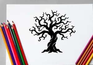 Silhouette of a leafless tree with twisting branches for design projects