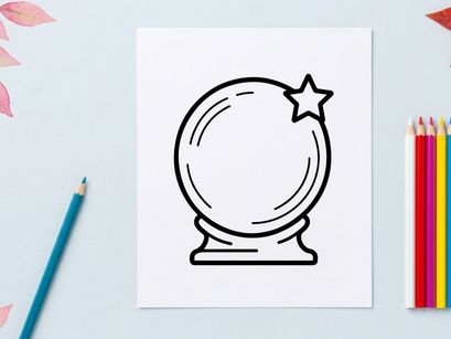 Bola de cristal mágica com estrela brilhante para adivinhação e quiromancia. Orbe místico que simboliza previsões, espiritualidade e insights sobre o futuro.