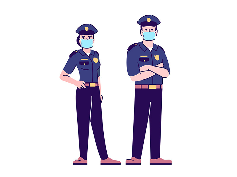 Police officers in covid19 pandemic flat isolated vector illustration