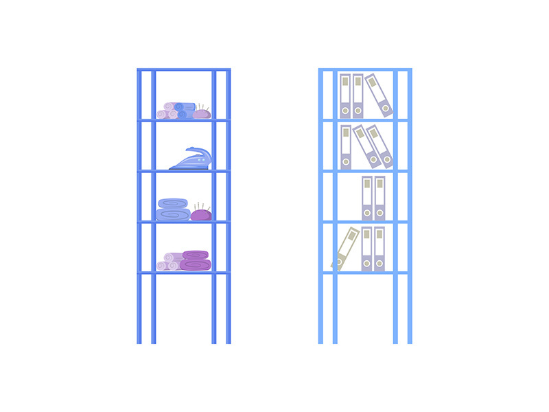 Designer studio shelves flat color vector object set