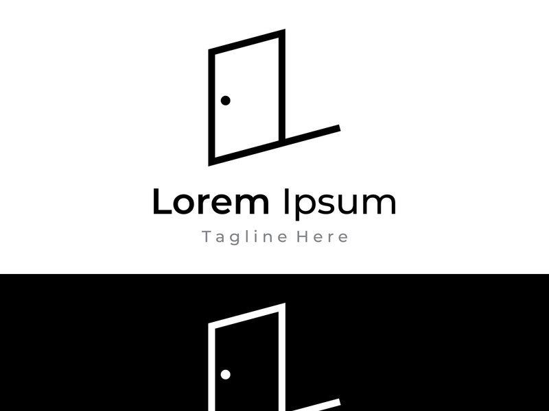 Simple open door abstract logo design, interior with geometric shapes or monogram.For building construction, business.property and company.