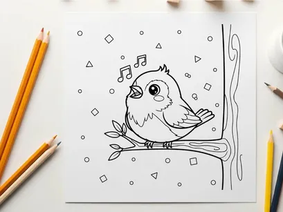 Singing bird on branch music notes vector illustration