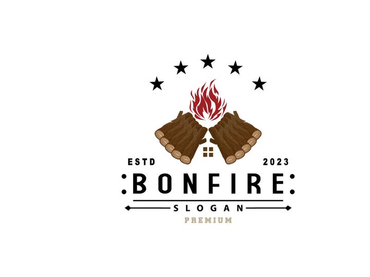Campfire Logo Design, Bonfire Vector, Adventure Camp Outdoor