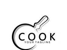 frying pan and spatula logo, kitchen cooking equipment, for business, company, restaurant