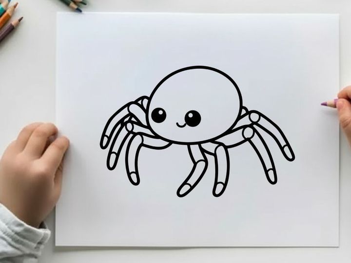 Cute spider smiling flat design vector illustration