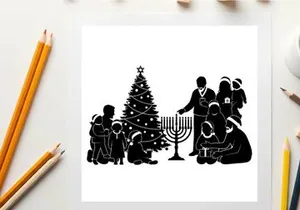 Black silhouette of family celebrating hanukkah and christmas together