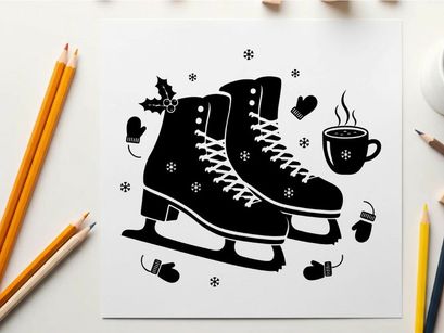 Silhouette of ice skates and winter accessories