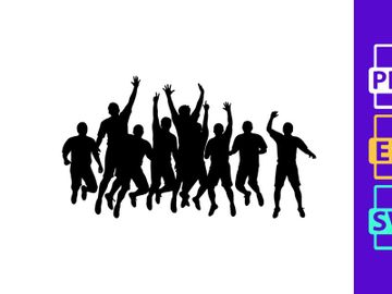 Silhouette of a group of people jumping and celebrating together in unison preview picture