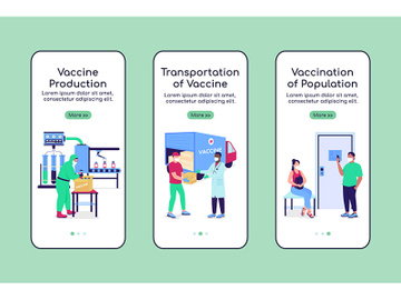 Vaccine manufacturing onboarding mobile app screen flat vector template preview picture
