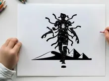 Silhouette of a man with multiple tentacles emerging silhouette
