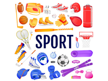 Sport flat color vector objects set preview picture