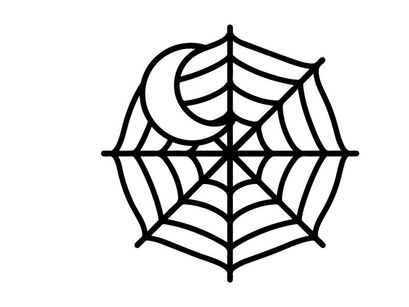 Hand-drawn Halloween spider web with spider illustration. Vintage black and white creepy crawly sketch for seasonal decor and crafts.