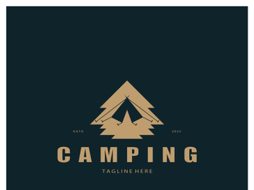 vintage and retro tent logo, camping. With tent, tree and bonfire sign. adventurers, scouts, climbers, camping equipment center preview picture