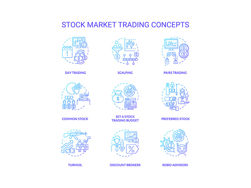 Stock market trading concept icons set