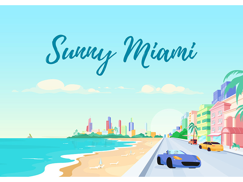 Florida south beach poster flat vector template