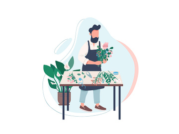 Professional florist flat color vector faceless character preview picture