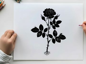 Silhouette of a single rose flower and stem preview picture