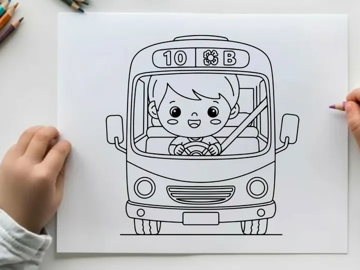 Girl driving school bus vector illustration flat design