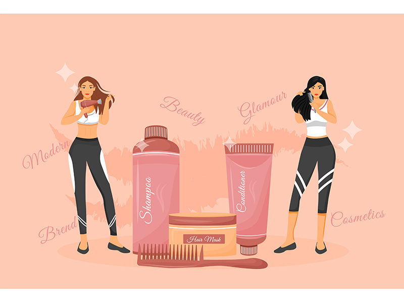 Hair care procedures and products flat concept vector illustration