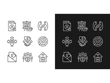Business coordination pixel perfect linear icons set for dark, light mode preview picture