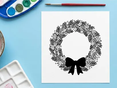 Handgezeichneter Weihnachtskranz mit roter Schleife isoliert auf weißem Hintergrund für Weihnachtsdesign